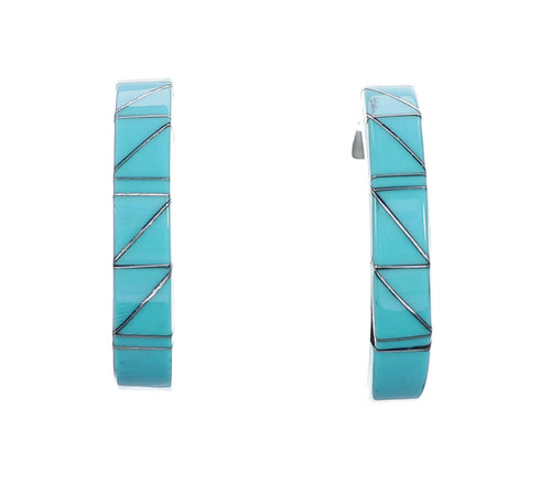 Sterling Silver Inlay Turquoise Post Hoop Earrings SN20463